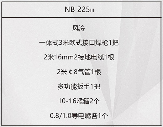 太阳城官网NB 225???气保焊机标配附件